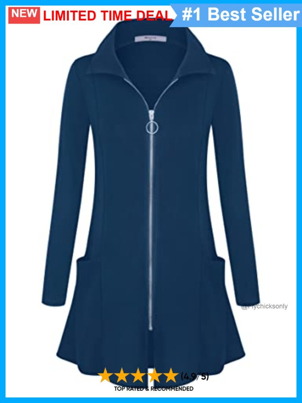 Zip Up Long Hoodie Jacket Lightweight Tunic Sweatshirt Collar Cardigan